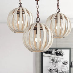 Rustic Cage Pendant Light Wood & Metal E27