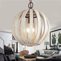 Rustic Cage Pendant Light Wood & Metal E27