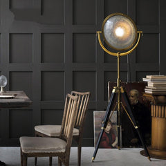Industrial Cinema Spotlight Floor Lamp, E27, Bronze, Exposed Cage & Pulley