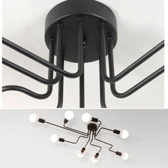 Large Industrial Ceiling Light Matt Black Thermolacquered 8 Heads 120cm