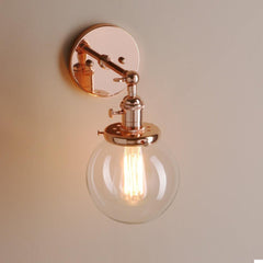 Rose Copper Wall Light Glass E27 180° Arm Rotary Switch Hand-Assembled