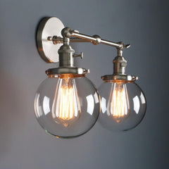 Industrial Double Wall Light Black Metal Glass 2×E27