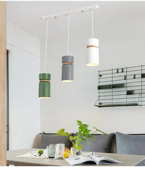 Nordic LED Pendant Light Iron Wood Green Grey White Sets