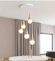 Bryton LED Pendant Light Set Iron Wood Glass 3 or 5