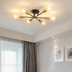 Black Industrial 6-Arm Ceiling Light Matte Black Brass 6×E27 40W