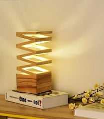 Accordion Table Lamp Wood Metal Integrated LED