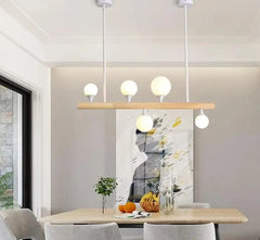 Incandescent Bulb Chandelier Wood Glass E27