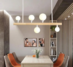 Incandescent Bulb Chandelier Wood Glass E27