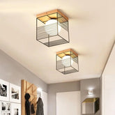 Vintage Cage Ceiling Light Metal Wood E27 Black White 18 cm