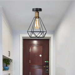 Vintage Cage Ceiling Light Matte Black Brass E27 40W 230V