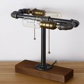 Industrial Desk Lamp Wood Metal Brass E27