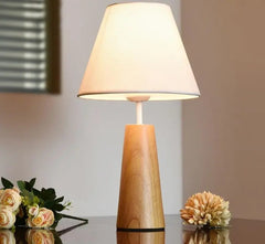 Table Lamp Wooden Base Fabric Shade E27 40 cm Dimmable