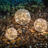 Solar Garden Light Cracked Glass Globe Metal 20 or 30 LEDs