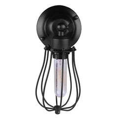 Industrial Drop Cage Wall Light Iron E27 Matt Black