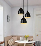 Nordic Iron Pendant Light E27 — Single or Set of 3, Round or Linear Base, Black or White