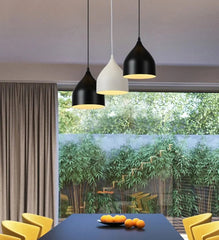 Nordic Iron Pendant Light E27 — Single or Set of 3, Round or Linear Base, Black or White