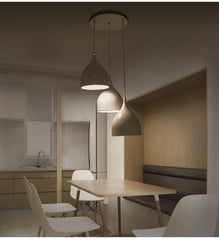 Nordic Iron Pendant Light E27 — Single or Set of 3, Round or Linear Base, Black or White