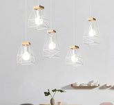Vintage Cage Pendant Light Wood Iron E27 Small or Large