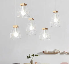 Vintage Cage Pendant Light Wood Iron E27 Small or Large