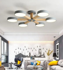 Modern Luxury Multi-Arm Chandelier Metal Wood Acrylic LED