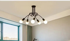 Modern Industrial Loft Chandelier Metal Black E27 120cm