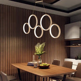 Dimmable Ring Pendant Light Acrylic LED — Remote Control, White or Brown, 3 or 5 Rings