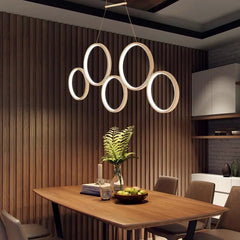Dimmable Ring Pendant Light Acrylic LED — Remote Control, White or Brown, 3 or 5 Rings