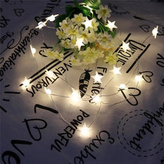 Star LED Fairy Lights, 20 Stars, Warm White, 230cm, Battery