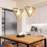 Geometric Wood Pendant Light E27 Triangle Hex Square