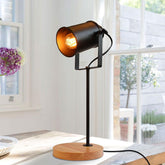 Vintage Design Desk Lamp Wood Base Black Thermolacquered Shade E27