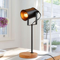 Vintage Design Desk Lamp Wood Base Black Thermolacquered Shade E27