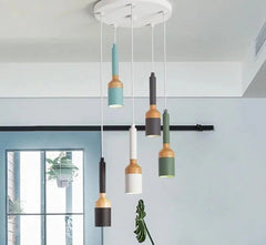 Nordic Brushed Pendant Light Iron Wood E27 Multi-Colour
