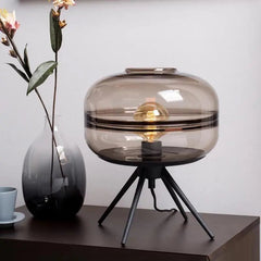 Glasdom Table Lamp Glass Dome Iron Tripod E27 Cyan Brown