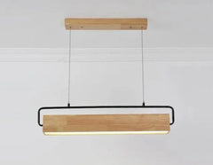 Adjustable LED Pendant Light Iron Wood Height-Adjustable Cool Warm White