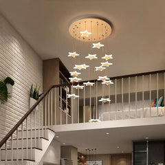 Star Chandelier with Clear Glass and Polished Steel