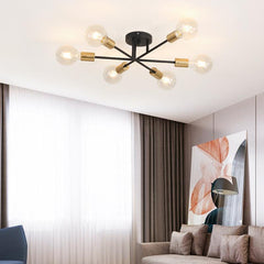 Black Industrial 6-Arm Ceiling Light Matte Black Brass 6×E27 40W