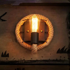 Rope-Wrapped Wall Light Iron Hemp E27 Ellipse or Round