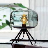 Glasdom Table Lamp Glass Dome Iron Tripod E27 Cyan Brown