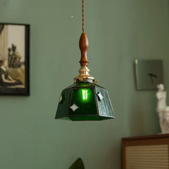 Art Deco Green Glass Copper Metal Pendant Light E14 LED 4W