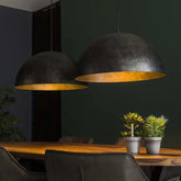 Industrial Saucer Pendant Light 2 Charcoal Metal Shades E27 W142cm
