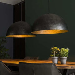 Industrial Saucer Pendant Light 2 Charcoal Metal Shades E27 W142cm