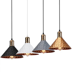 Hammered Metal Pendant Light E27 Black White Grey Gold