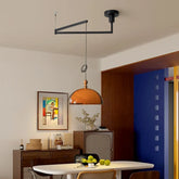 Amber Glass Dome Pendant Light Wood Acrylic E27 Dimmable Brown