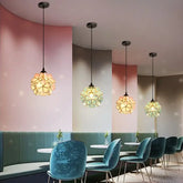 Coloured Glass Flower Pendant Light E27 10W Pink Gold Green
