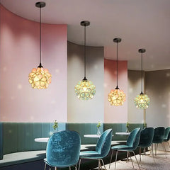 Coloured Glass Flower Pendant Light E27 10W Pink Gold Green