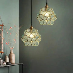 Coloured Glass Flower Pendant Light E27 10W Pink Gold Green