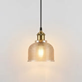 Industrial Ribbed Glass Pendant Light E27 Metal Bulb Included 14×17.5 cm