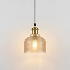 Industrial Ribbed Glass Pendant Light E27 Metal Bulb Included 14×17.5 cm
