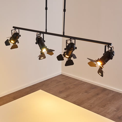 Industrial Spotlight Chandelier Black Metal Barn Doors 4×GU10