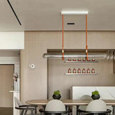 Leather Glass Linear Pendant Light E27 Brown S/M